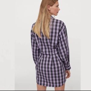 Checkered Fitted Buttoned Shirt - NWT DRESS plaid gingham purple H&M
